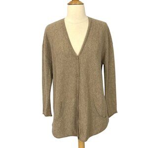 Eileen Fisher Cashmere Cardigan Oatmeal Button Front Long Sleeve Pockets Size S?